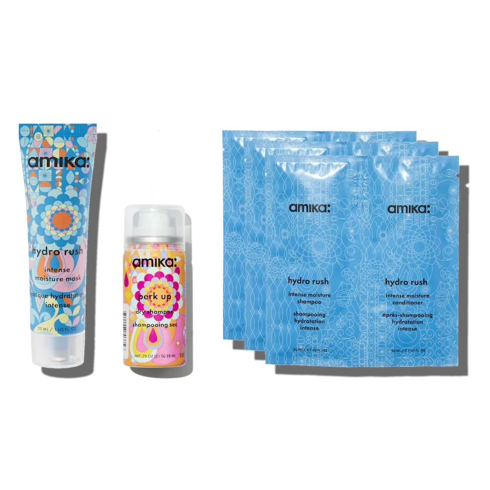 hydration trial kit hydro rush intense moisture shampoo, conditioner, mask + perk up dry shampoo