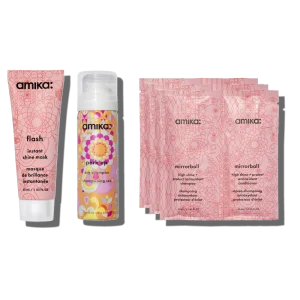 shine trial kit mirrorball high shine shampoo, conditioner, flash mask + perk up dry shampoo