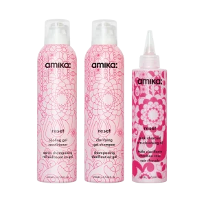 detox set reset clarifying gel shampoo, cooling gel conditioner + pink charcoal scalp cleansing oil