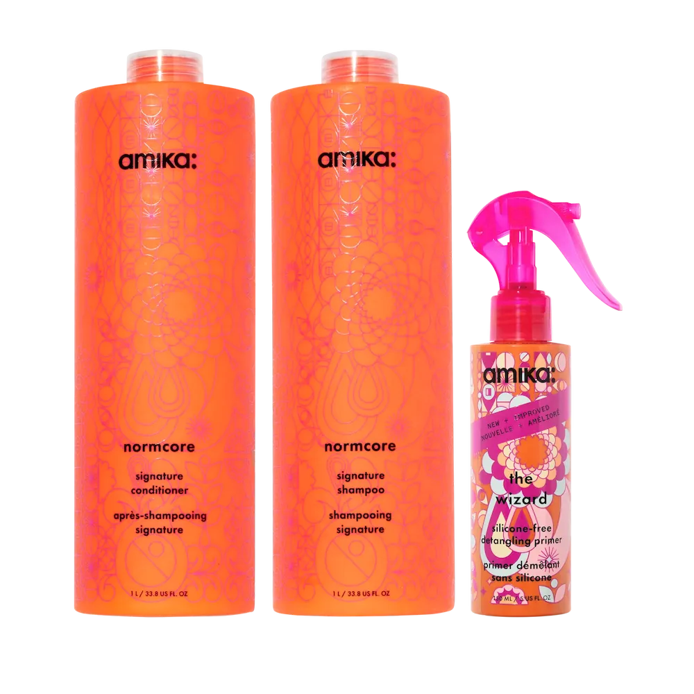 super-sized signature set normcore nourishing shampoo + conditioner + the wizard silicone-free detangling primer