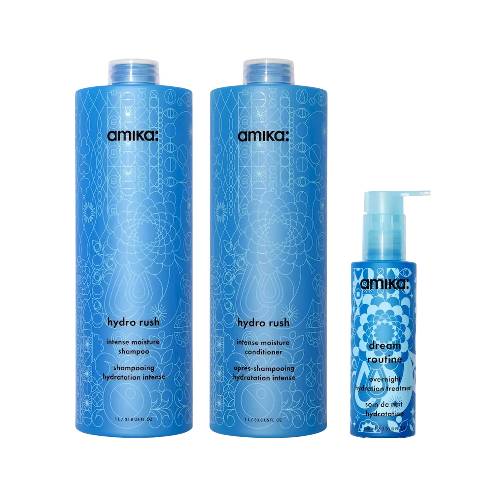 super-sized hydration set hydro rush intense moisture shampoo + conditioner + dream routine overnight treatment