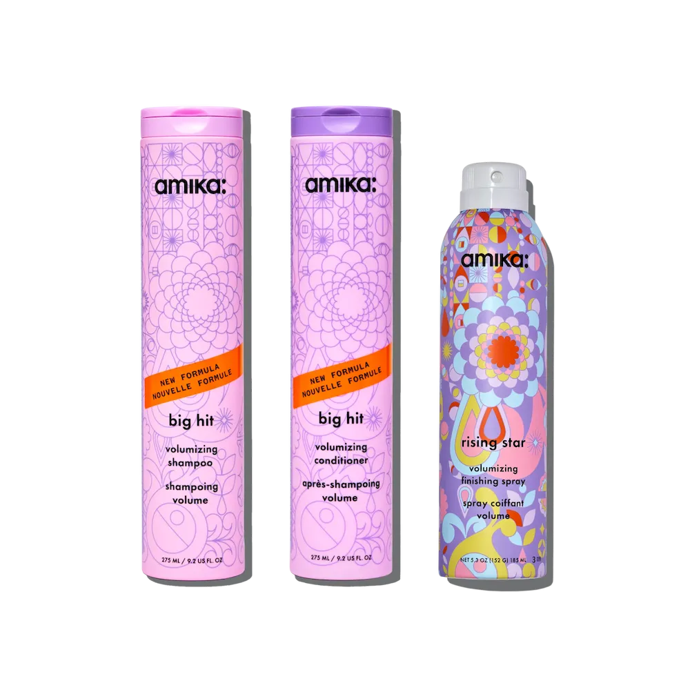 iconic volume wash + style set big hit volumizing shampoo, big hit volumizing conditioner + rising star volumizing finishing spray