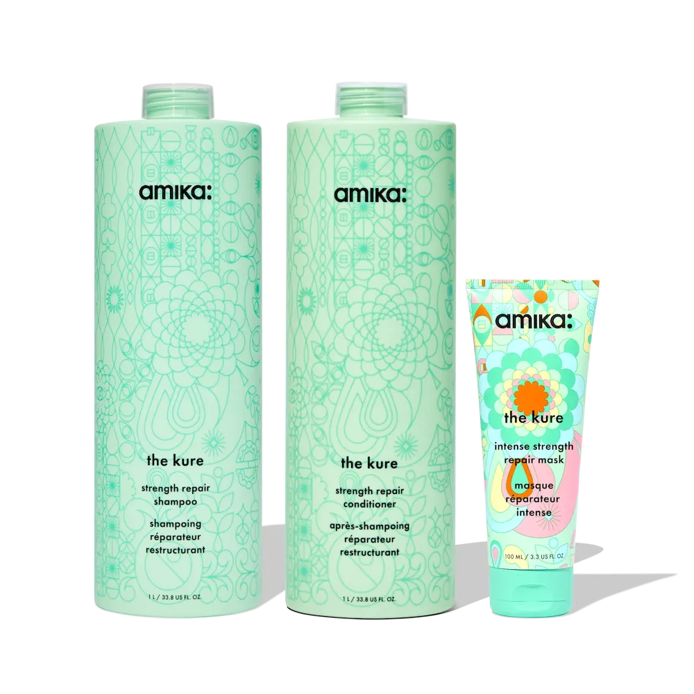 super-sized strength repair set the kure shampoo, conditioner + mask