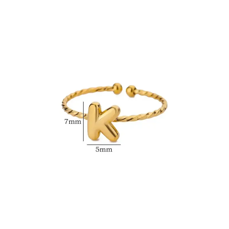 Wholesale Stainless Steel 18k Real Gold Plated 26 English Alphabet Ring - Image 5