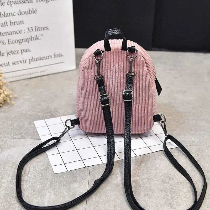 Cute Fashion Mini All-matched Big Fluffy Ball Pendant Pockets Canvas Backpacks For Young Girl - Image 4