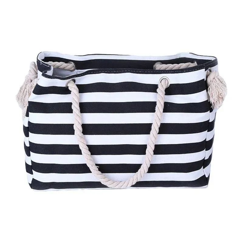 Simple Classic Burly Thick Rope Shoulder Handle Plus Large Capacity Bags With Stripes Pattern - Image 9