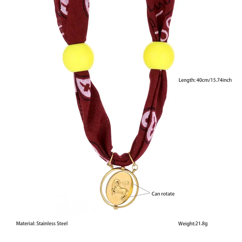 Wholesale Personalized Twelve Constellations Zodiac Satin Scarf Steel Pendant Necklace - Image 6