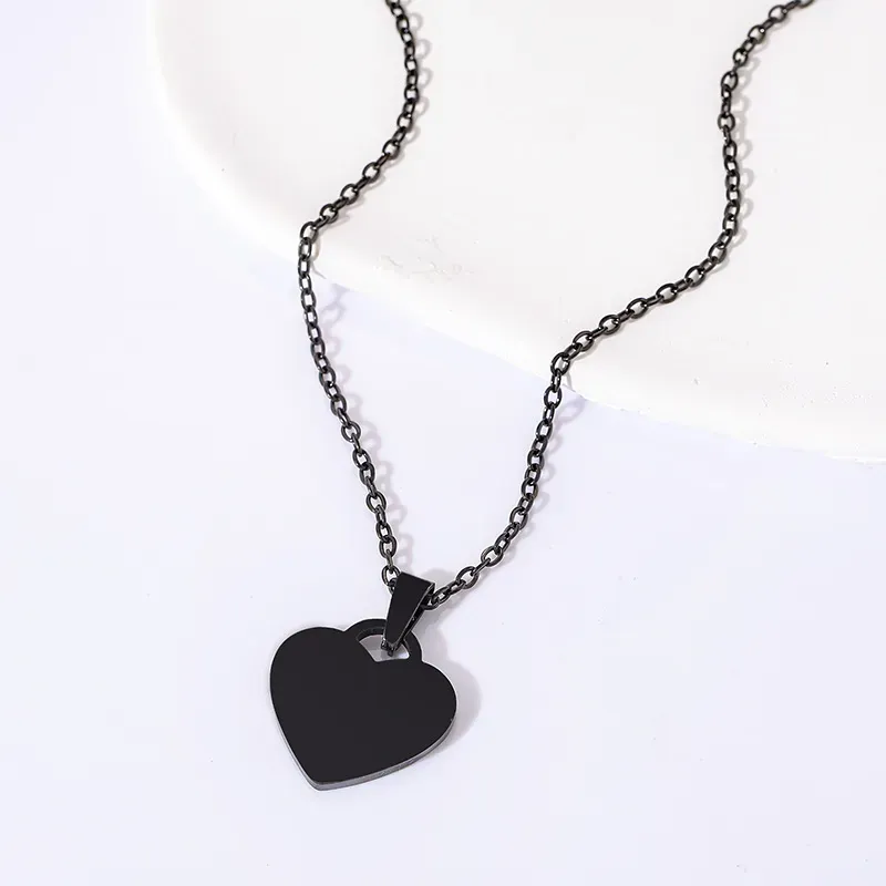 Wholesale Fashion Simple Custom Laser Engraving Heart Shaped Pendant Stainless Steel Necklace - Image 6