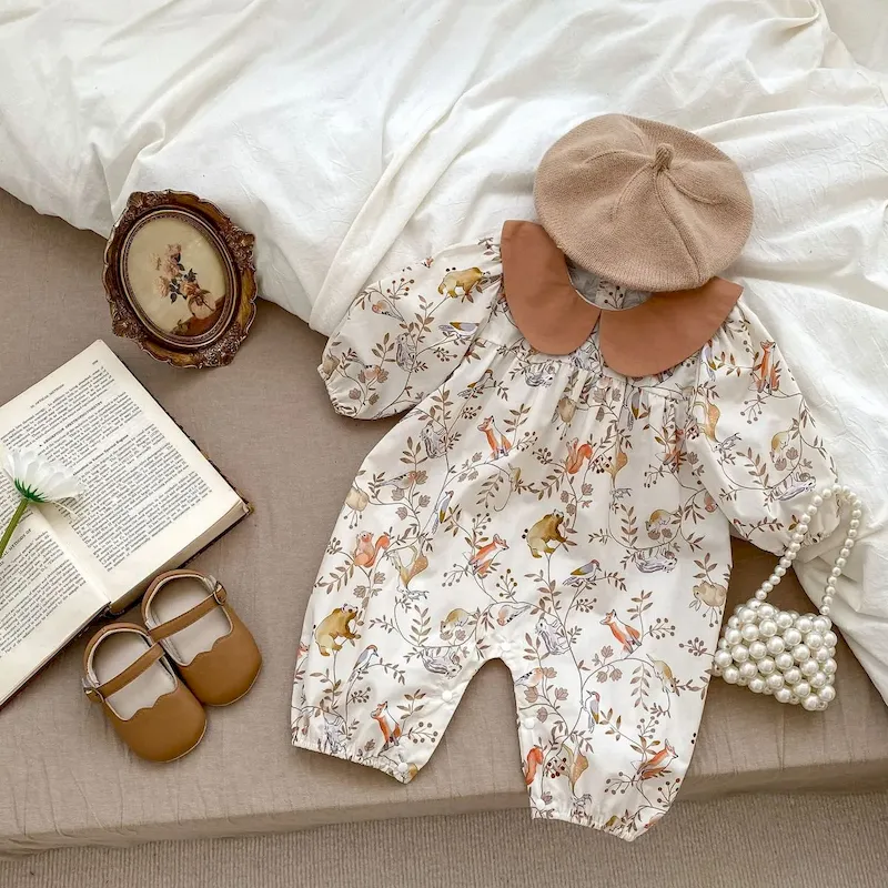 Wholesale Kids Baby Boys Girls Cute Animals Print Long Sleeve Romper