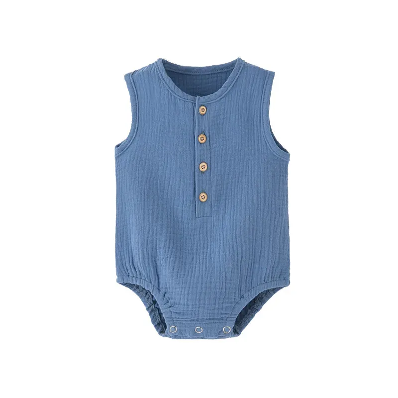Wholesale Kids Baby Boys And Girls Fashion Solid Color Sleeveless Rompers - Image 9