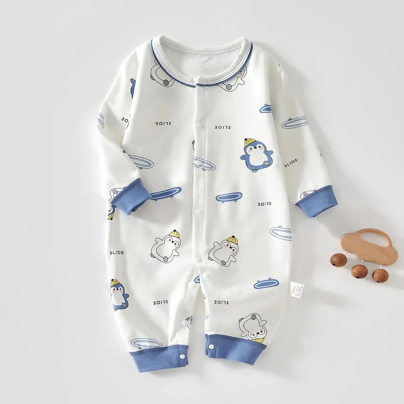 Wholesale Kids Baby Boys Girls Casual Cute Solid Color Cartoon Print Long Sleeve Romper - Image 16