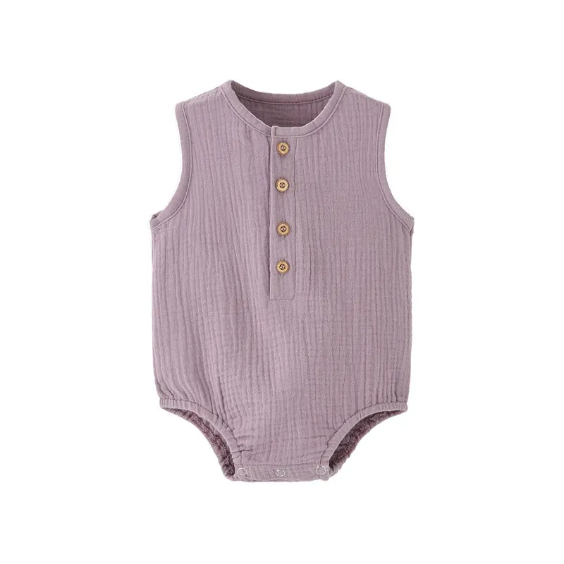 Wholesale Kids Baby Boys And Girls Fashion Solid Color Sleeveless Rompers - Image 8