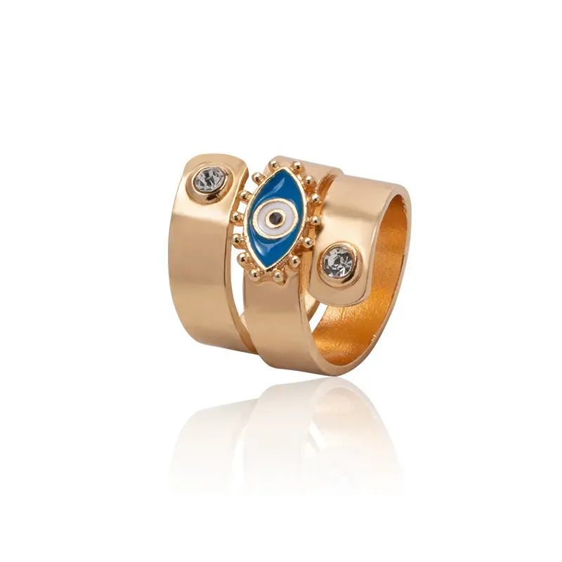 Wholesale Women Fashion Oil Painting Gold Plated Devil Eye Ring - Image 16