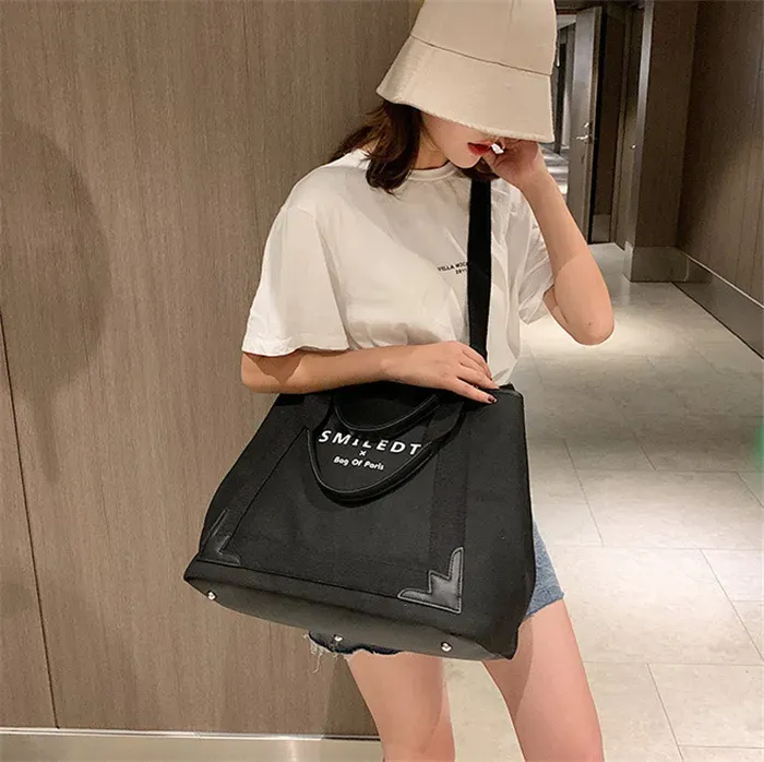 Women Casual Letter Printed Large Capacity Canvas Tote Bag - Image 6