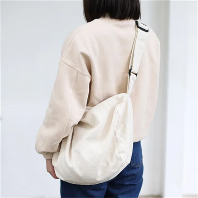 Women Fashion Solid Color Zipper Canvas Shoulder Bag - Image 8