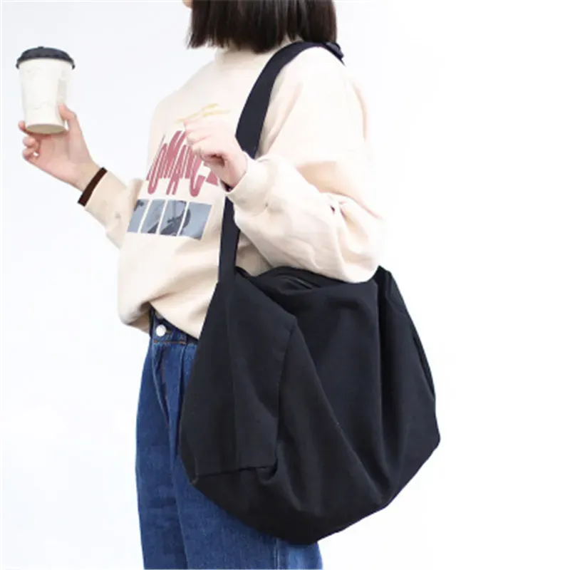 Women Fashion Solid Color Zipper Canvas Shoulder Bag - Image 9