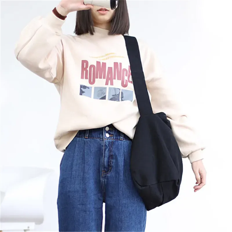 Women Fashion Solid Color Zipper Canvas Shoulder Bag - Image 11