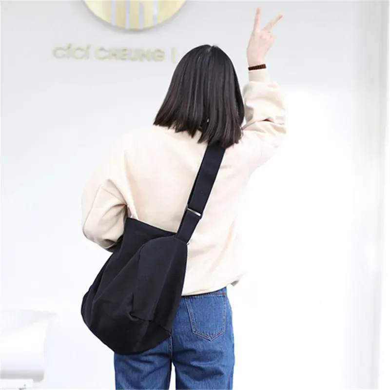 Women Fashion Solid Color Zipper Canvas Shoulder Bag - Image 12