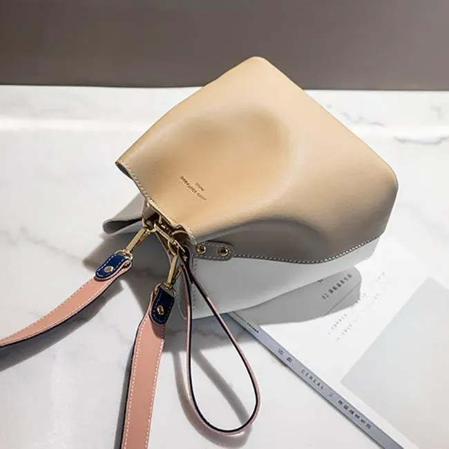 Women Fashion Color Blocking Patchwork PU Bucket Bag - Image 2