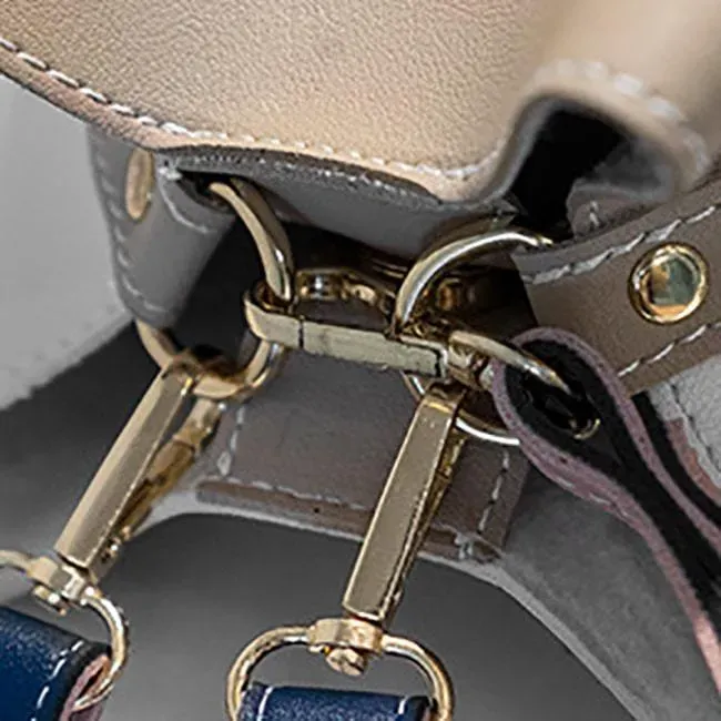 Women Fashion Color Blocking Patchwork PU Bucket Bag - Image 3