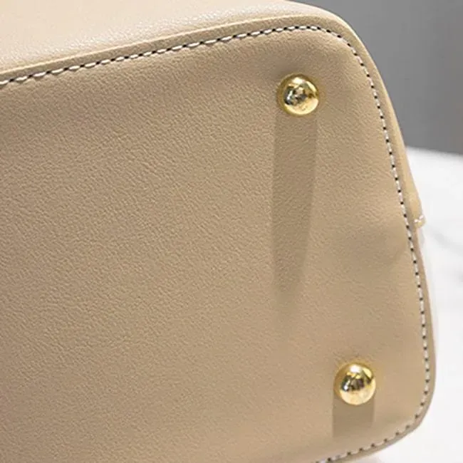 Women Fashion Color Blocking Patchwork PU Bucket Bag - Image 4
