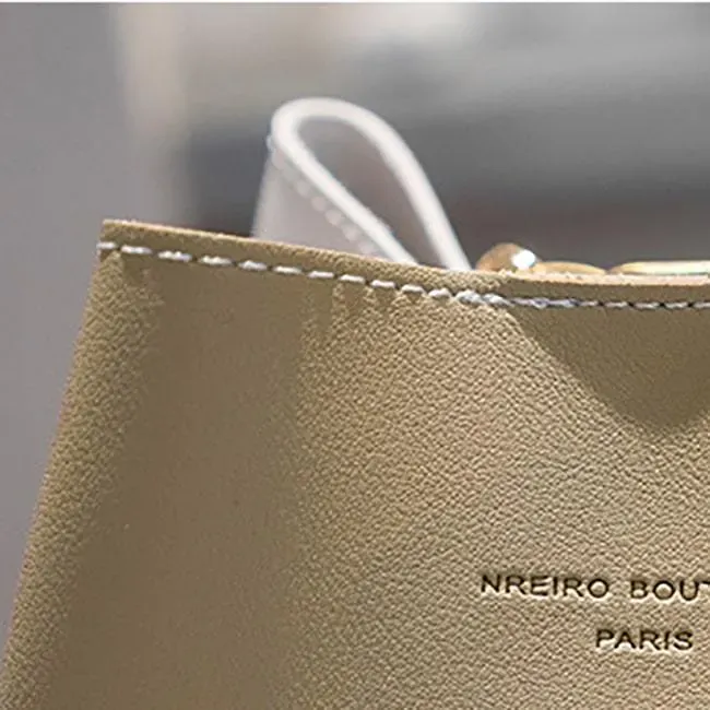 Women Fashion Color Blocking Patchwork PU Bucket Bag - Image 5