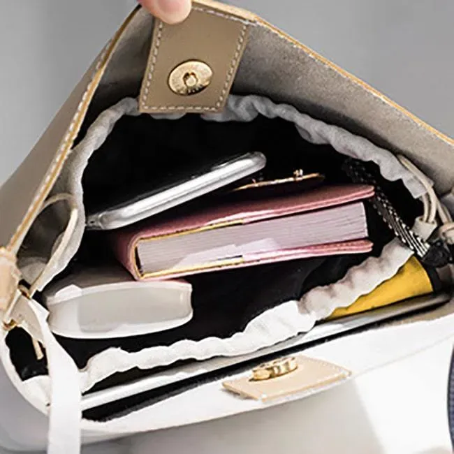 Women Fashion Color Blocking Patchwork PU Bucket Bag - Image 7