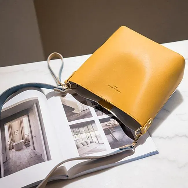 Women Fashion Color Blocking Patchwork PU Bucket Bag - Image 18