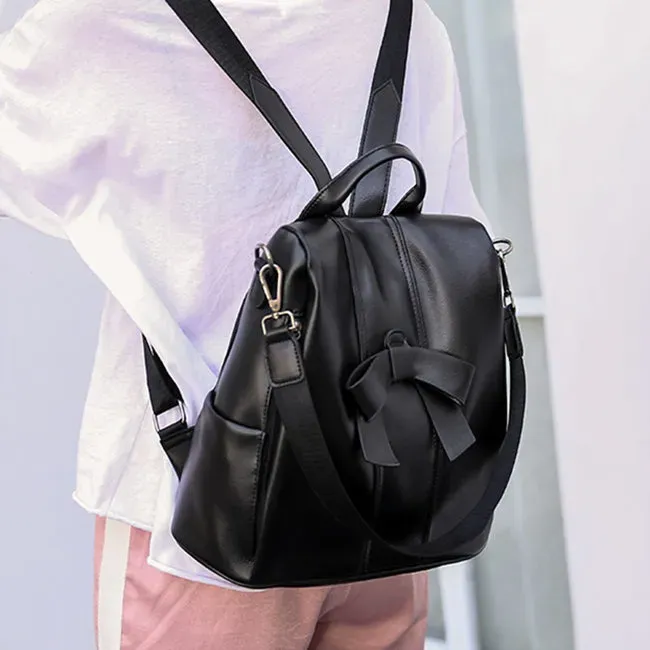 Women Fashion Solid Color Bow Decor PU Backpacks - Image 7