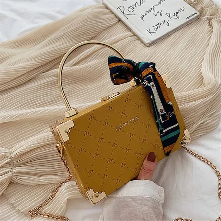 Women Fashion Ribbon Decoration Box Shape Chain Bag - Image 6