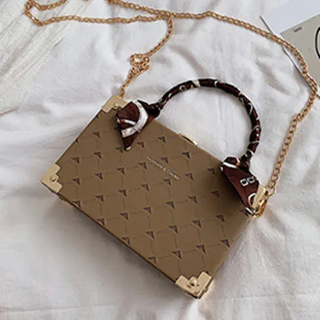 Women Fashion Ribbon Decoration Box Shape Chain Bag - Image 16