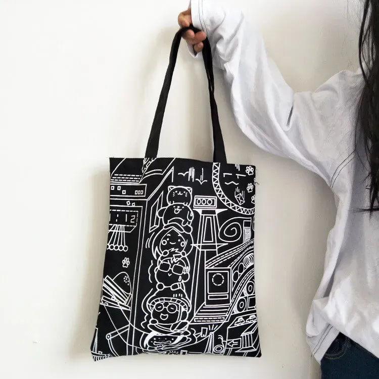 Women Fashion Cartoon Print Canvas Shoulder Bag - Image 5