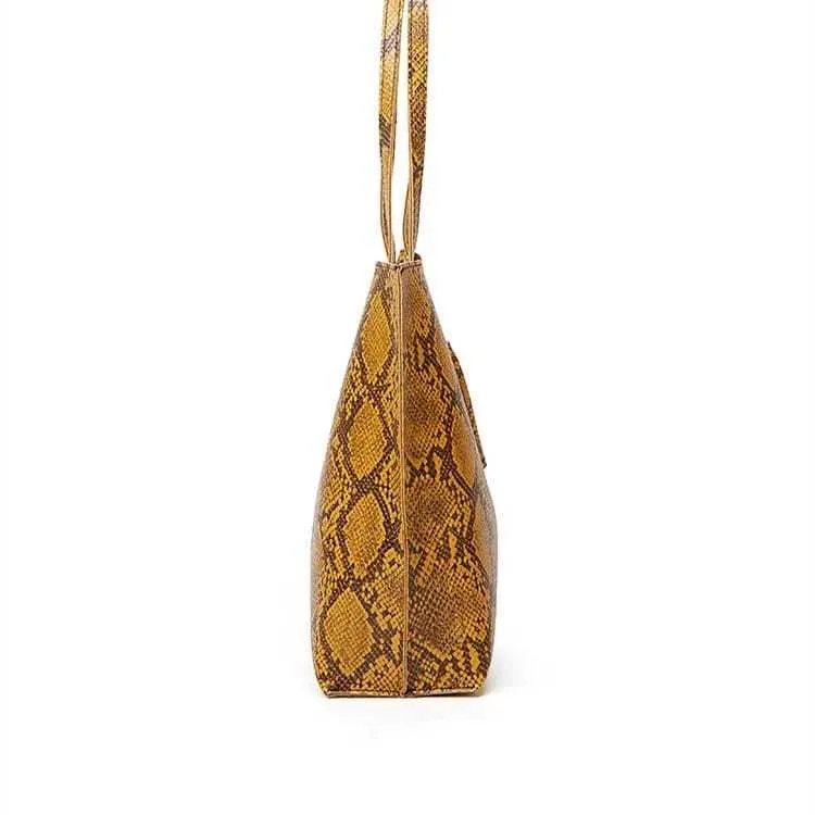 Women Fashion Snakeskin Print Large Capacity Tassel Tote Shoulder Bag - Image 5