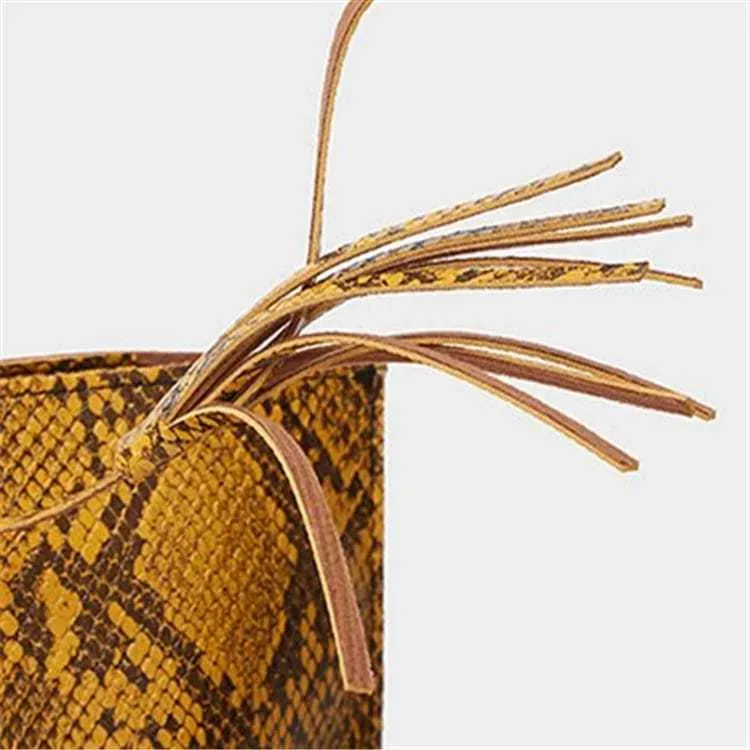 Women Fashion Snakeskin Print Large Capacity Tassel Tote Shoulder Bag - Image 9