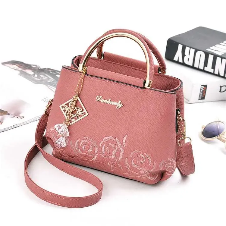Women Fashion Floral Embroidery Metal Letter Zipper Tote Bag - Image 13