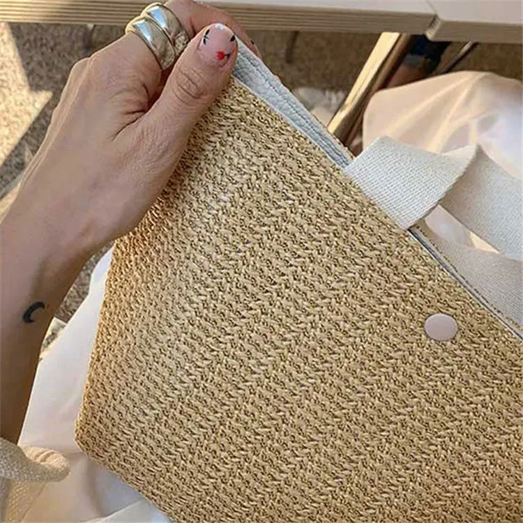 Women Fashion Patchwork Large Capacity Weave Shoulder Bag - Image 7