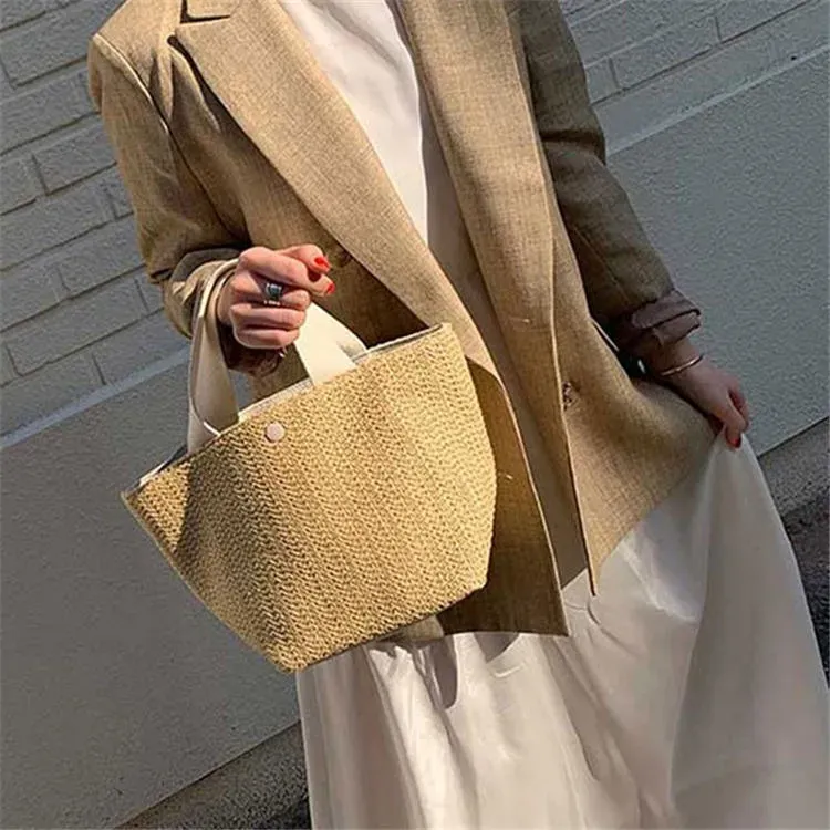 Women Fashion Patchwork Large Capacity Weave Shoulder Bag - Image 9
