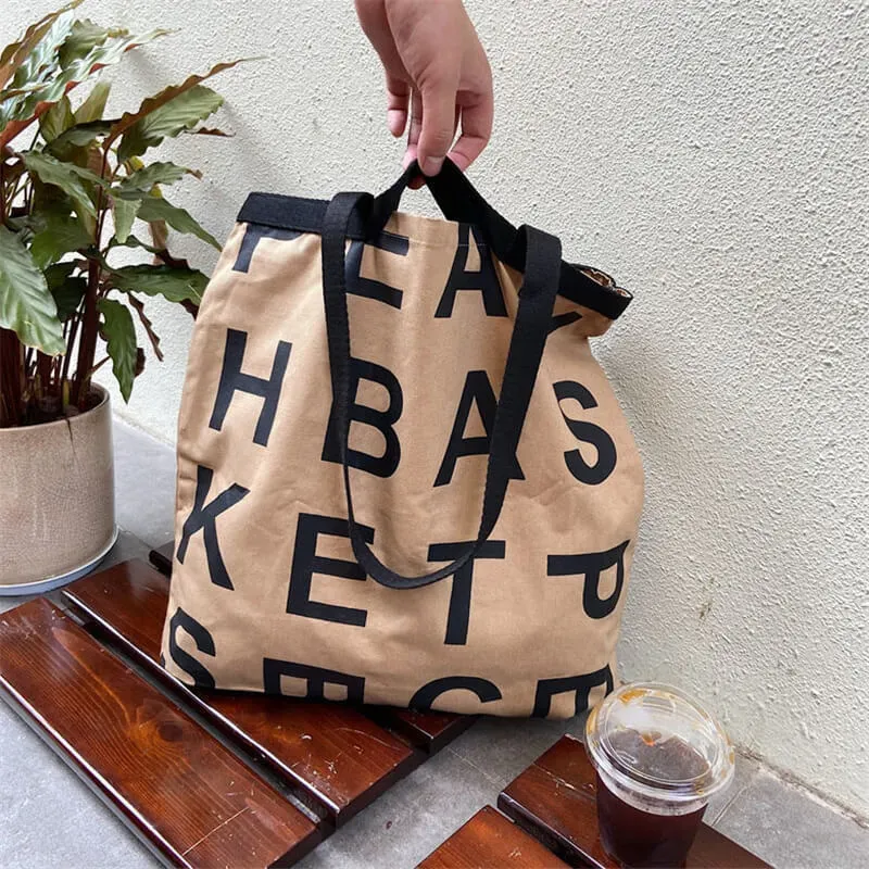 Women Fashion Letter Decorative Large Capacity Canvas Shoulder Bags