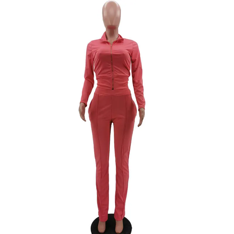 S-2XL Women Casual Solid Color Long Sleeve Top And Pant Sports Two Piece Set - Image 3