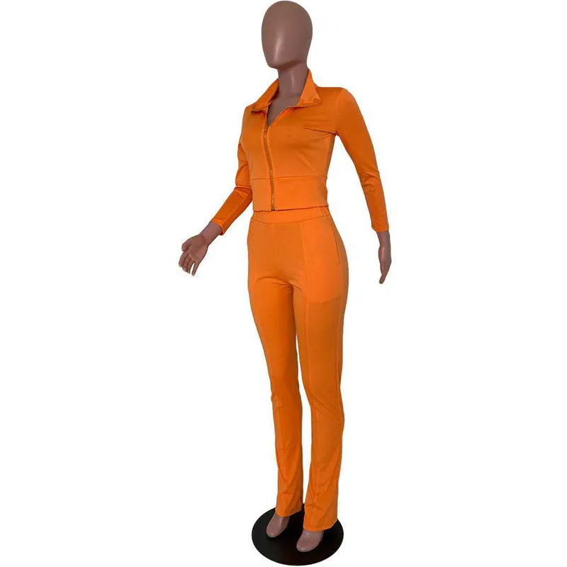 S-2XL Women Casual Solid Color Long Sleeve Top And Pant Sports Two Piece Set - Image 8