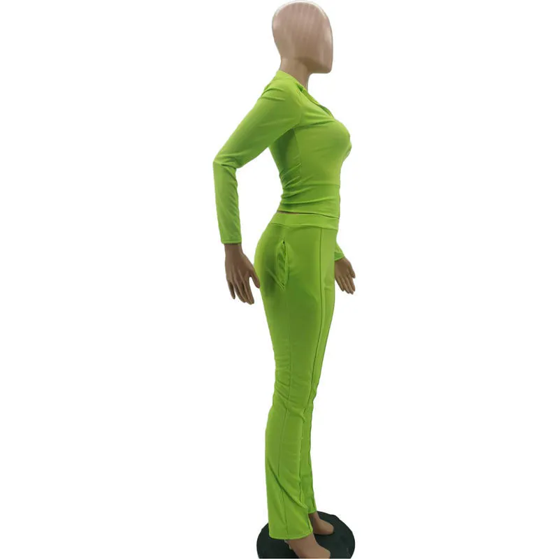 S-2XL Women Casual Solid Color Long Sleeve Top And Pant Sports Two Piece Set - Image 12
