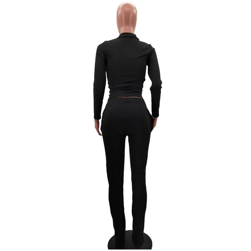 S-2XL Women Casual Solid Color Long Sleeve Top And Pant Sports Two Piece Set - Image 20