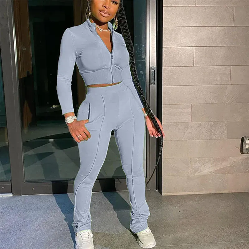 S-2XL Women Casual Solid Color Long Sleeve Top And Pant Sports Two Piece Set - Image 22