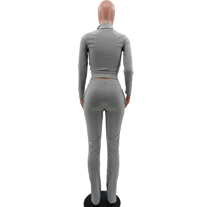 S-2XL Women Casual Solid Color Long Sleeve Top And Pant Sports Two Piece Set - Image 23