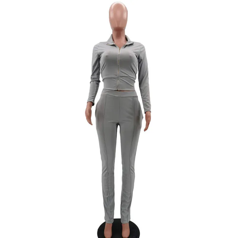 S-2XL Women Casual Solid Color Long Sleeve Top And Pant Sports Two Piece Set - Image 25