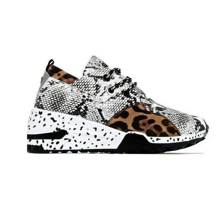 Size:4.5-11Women Casual Plus Size Leopard Printed Patchwork Lace Up Sneakers - Image 7