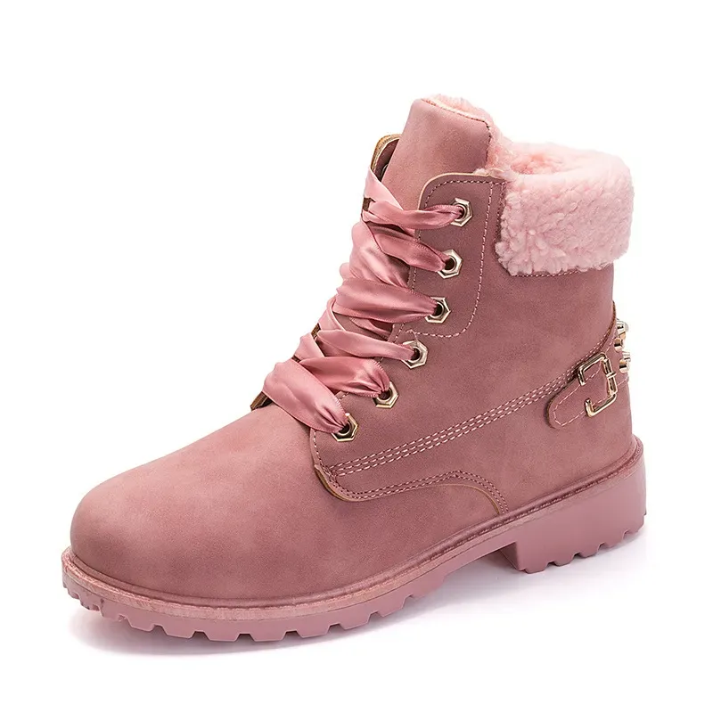 Size:5-12 Women Fashion Solid Color Fleece-Lined Lace-Up Short Boots - Image 2