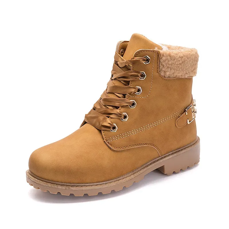 Size:5-12 Women Fashion Solid Color Fleece-Lined Lace-Up Short Boots - Image 15