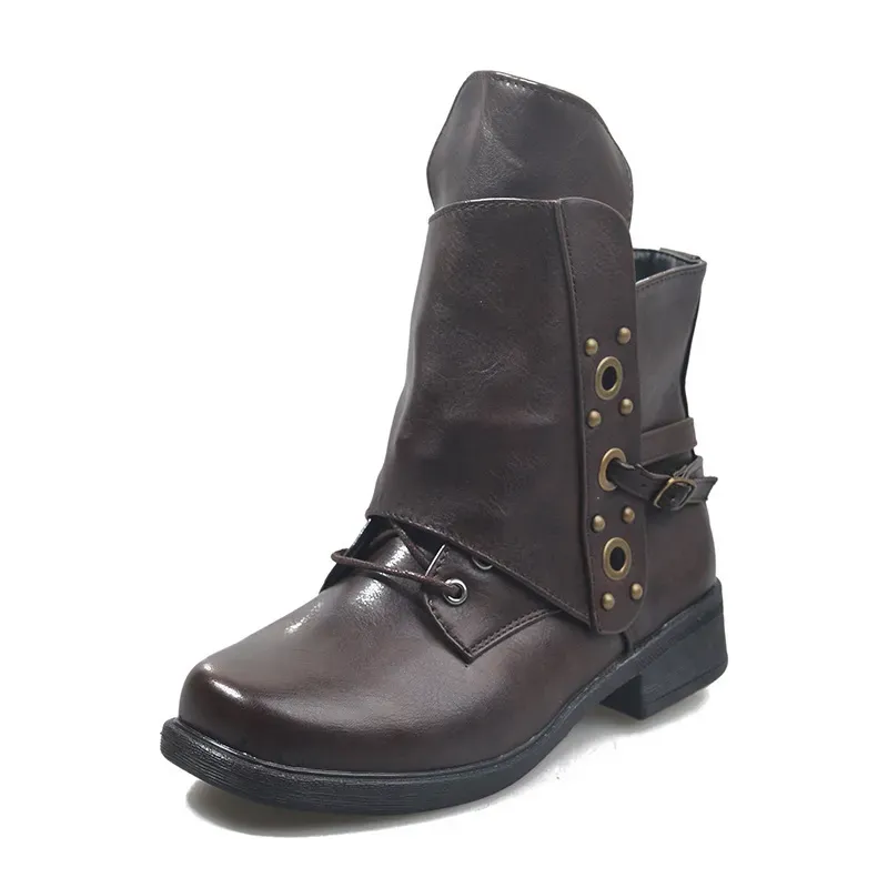 Size:4.5-11 Women Retro Solid Color Side Zipper Short Boots - Image 9