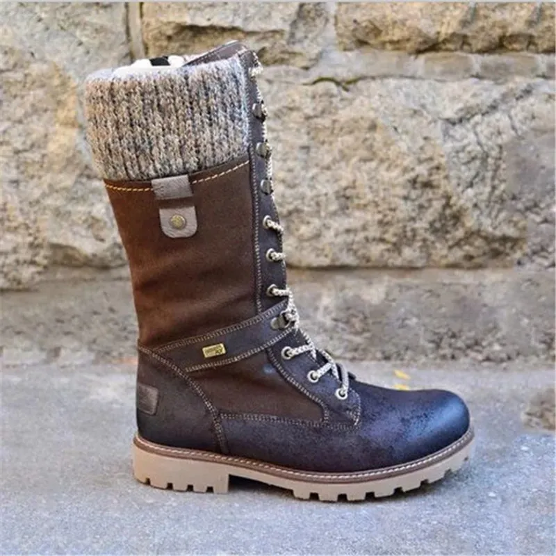 Size:4.5-11 Women Retro Knitted Lace-Up Zipper Mid-Calf Boots - Image 3